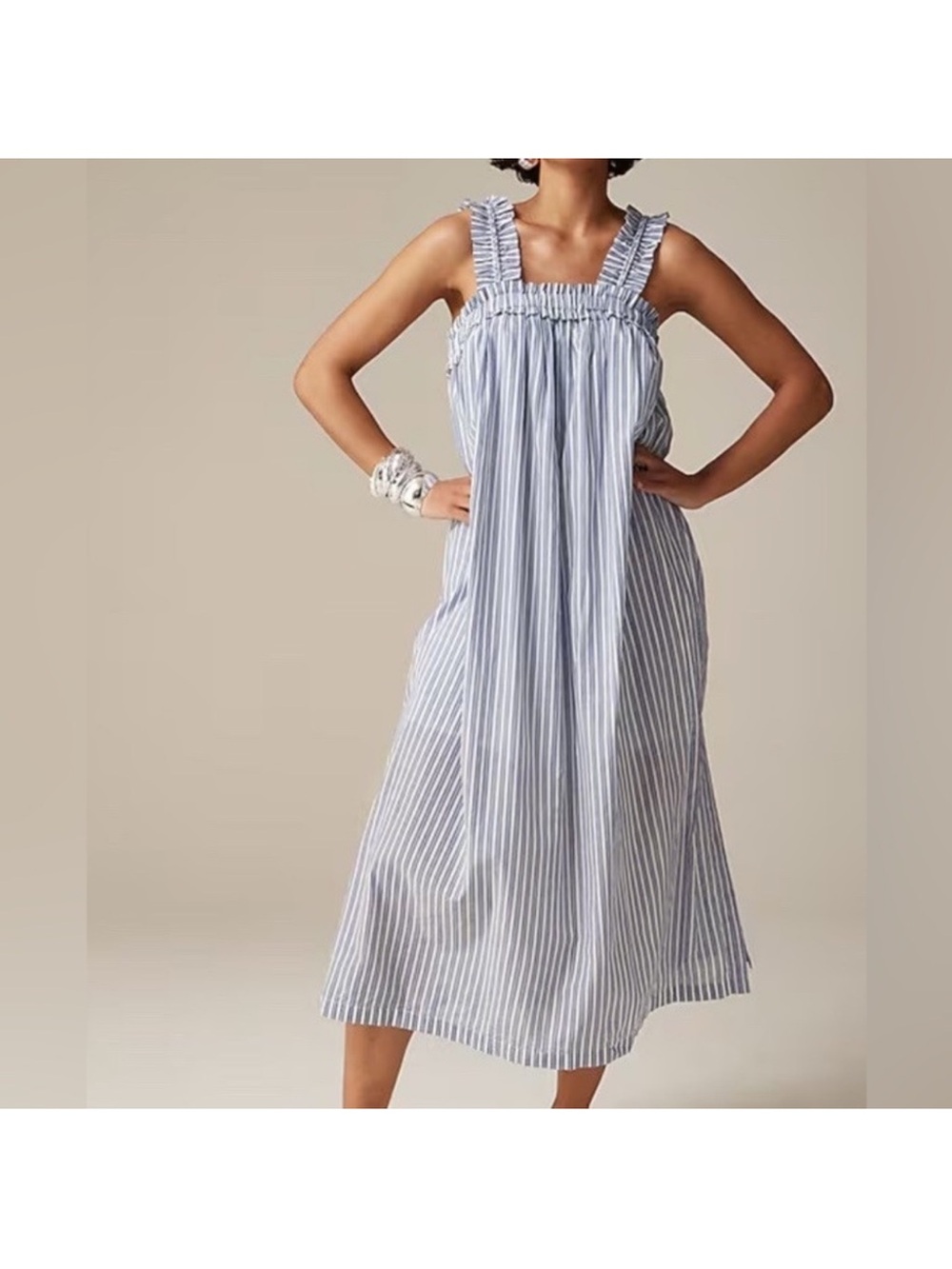 J.Crew Women’s Cotton voile ruffle-trim Lined dress striped With Pockets Size me